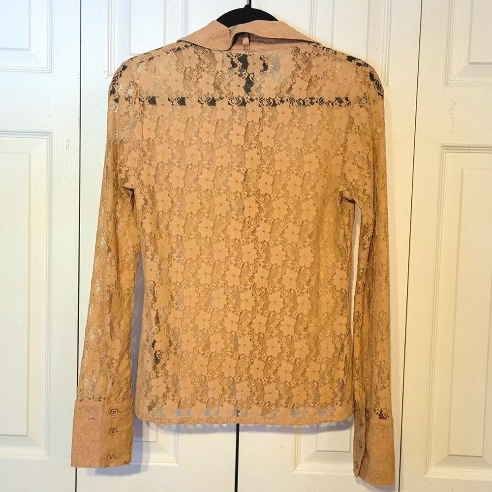 Kardashian Kollection, M | Stretchy All Over Lace See-Through Long Sleeve Blouse - Picture 2 of 8